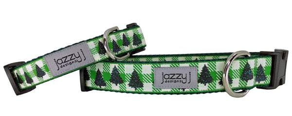 Green Buffalo Check Christmas Trees Dog Collar