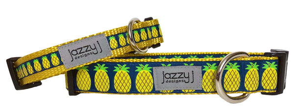 Navy Glitter Pineapples Dog Collar