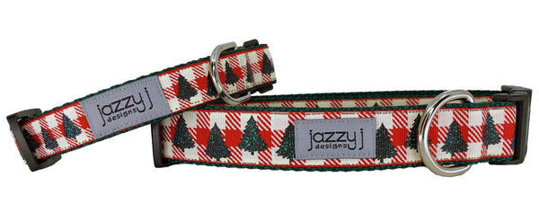 Red Buffalo Check Christmas Trees Dog Collar