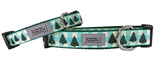 Tropic Buffalo Check Christmas Trees Dog Collar
