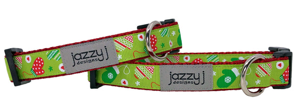 Lime Holiday Mittens Dog Collar