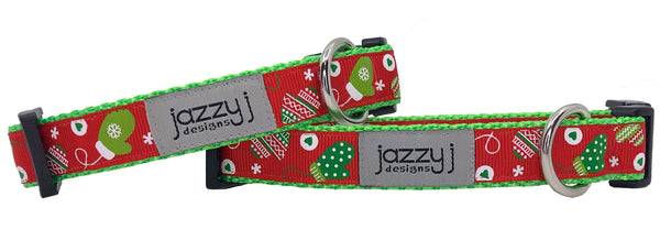 Red Holiday Mittens Dog Collar