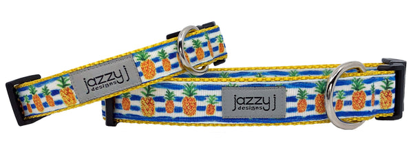 Blue Striped Pineapple Dog Collar