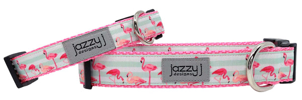 Pastel Striped Flamingo Dog Collar