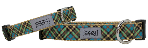 Teal Tartan Dog Collar