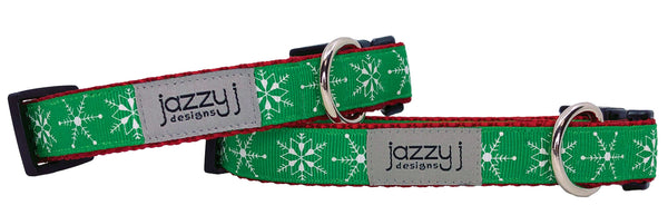 Green Snowflake Dog Collar