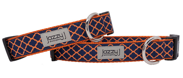 Navy & Orange Trellis Dog Collar