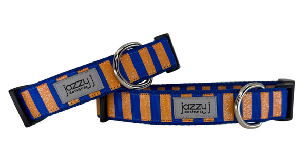 Royal Blue & Orange Striped Dog Collar