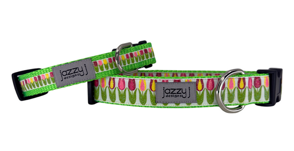 Glitter Tulips Dog Collar