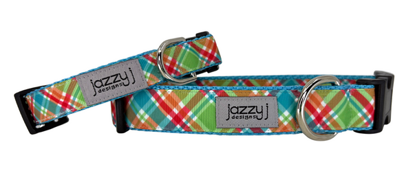 Prepster Plaid on Blue Dog Collar