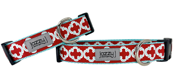 Red & Aqua Bristol Tile Dog Collar