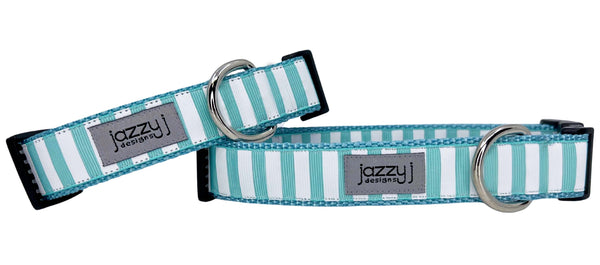 Aqua & White Striped Dog Collar