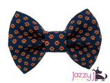 Navy and Orange Paw Print Bow Tie