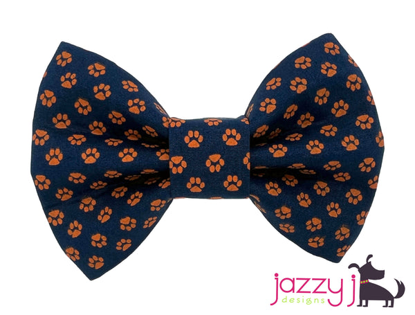 Navy and Orange Paw Print Bow Tie