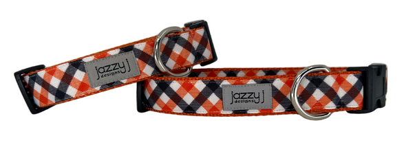 Halloween Plaid on Orange Dog Collar