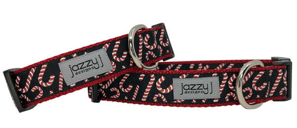 Black Glitter Candy Canes Dog Collar