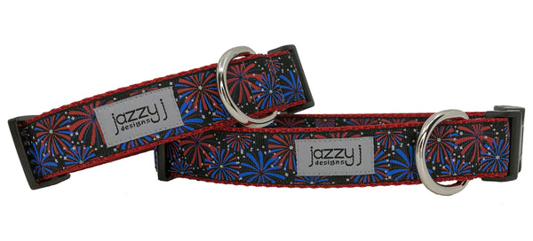 Black Fireworks Patriotic Dog Collar