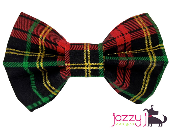 Gold Glitter Plaid Holiday Bow Tie