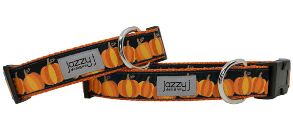 Black Glitter Pumpkins Dog Collar
