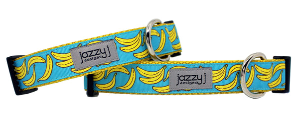Blue Glitter Bananas Dog Collar
