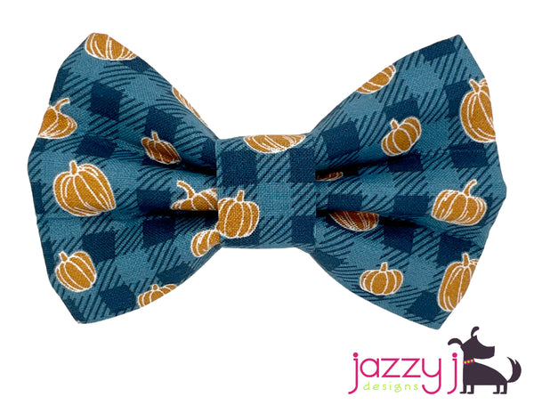 Blue Buffalo Check Pumpkin Bow Tie