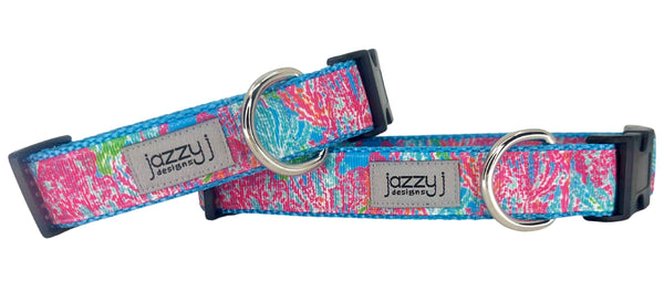 Blue Coral Reef on Blue Dog Collar
