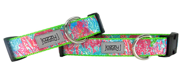 Blue Coral Reef on Lime Dog Collar