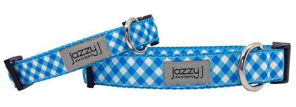 Blue Gingham Dog Collar