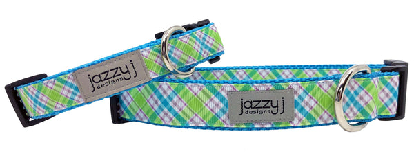 Blue & Green Plaid Dog Collar