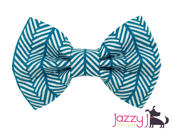 Blue Herringbone Bow Tie