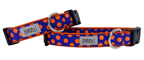 Blue & Orange Polka Dot Dog Collar