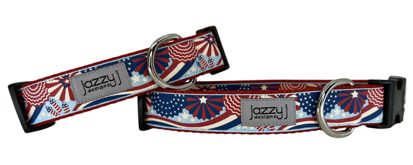 Blue Vintage Patriotic Dog Collar