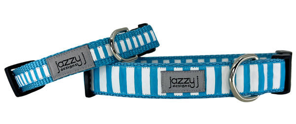 Blue & White Striped Dog Collar