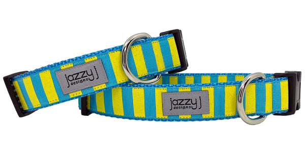 Blue & Yellow Glitter Striped Dog Collar