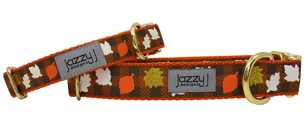 Buffalo Check Fall Leaves Dog Collar