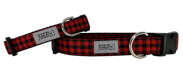 Red & Black Buffalo Check Dog Collar