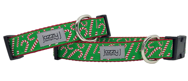 Green Glitter Candy Canes Dog Collar
