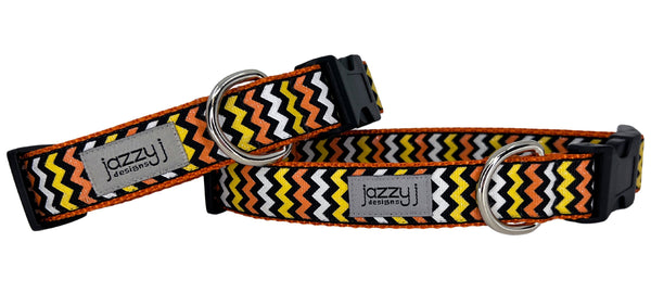 Glitter Candy Corn Chevron Dog Collar