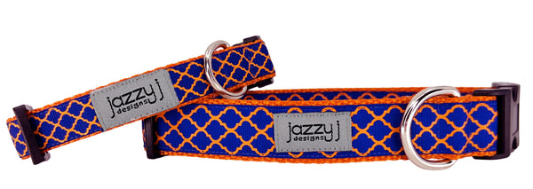 Royal Blue & Orange Trellis Dog Collar