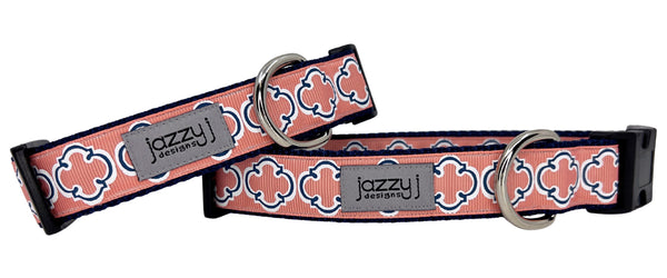 Coral & Navy Bristol Tile Dog Collar