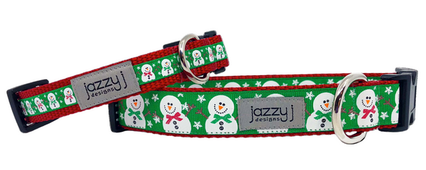 Green Glitter Snowman Dog Collar