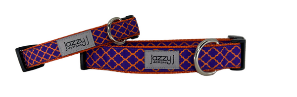 Purple & Orange Trellis Dog Collar