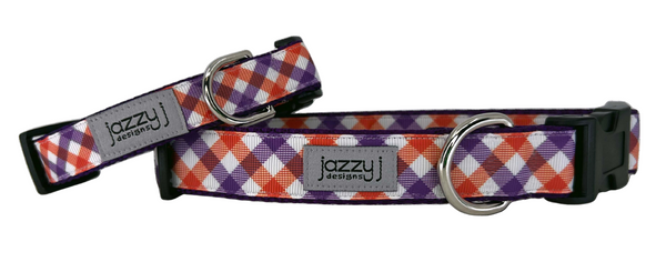 Orange & Purple Plaid on Purple Dog Collar