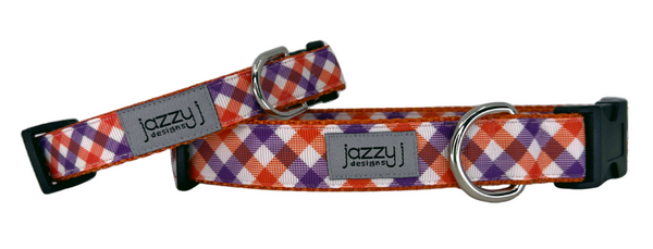 Orange & Purple Plaid on Orange Dog Collar
