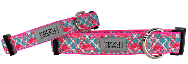 Flamingo Trellis Dog Collar