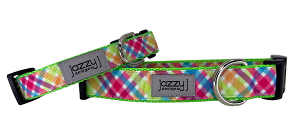 Girly Plaid Lime Dog Collar