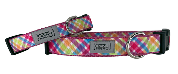 Girly Plaid Rose Dog Collar