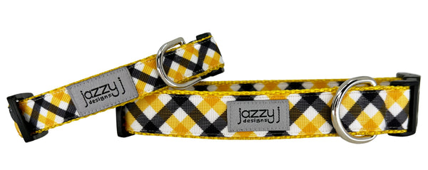 Gold & Black Plaid on Gold Dog Collar