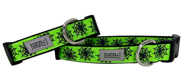 Green Glitter Spider Webs Dog Collar