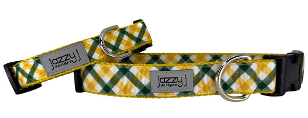 Green & Gold Plaid on Gold Dog Collar